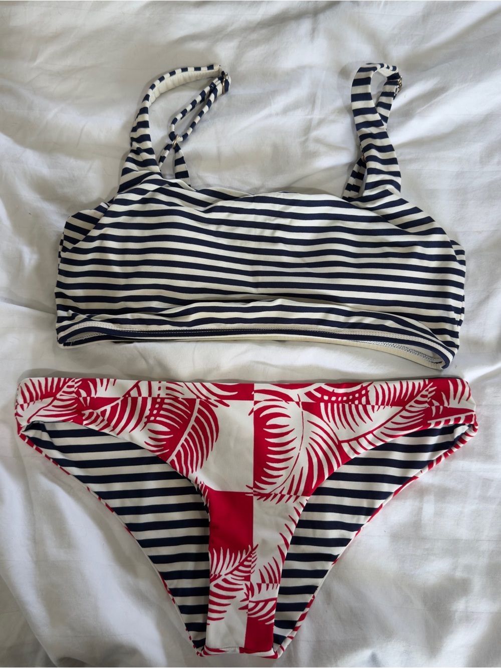 Carve Designs Navy Stripe & Red Palm Bikini Set - Picture 2 of 3